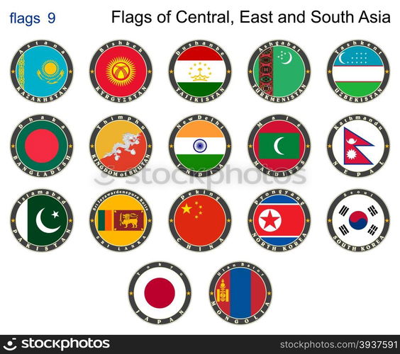 Flags of Central, East and South Asia. Flags 9. Vector illustration