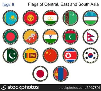 Flags of Central, East and South Asia. Flags 9. Vector illustration