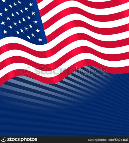 Flags USA Waving Wind and Ribbon for Independence Day 4th Patriotic Symbolic Vintage Decoration for Holiday or Celebration Backgrounds - Vector