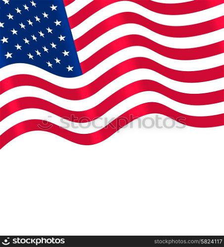 Flags USA Waving Wind and Ribbon for Independence Day 4th Patriotic Symbolic Vintage Decoration for Holiday or Celebration Backgrounds - Vector