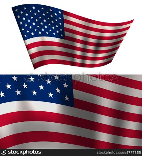 Flags USA Waving Wind Red White Blue Stars and Stripes for Independence Day 4th of July President Day Washington Day US Labor Day Patriotic Symbolic Decoration for Holiday or Celebration Backgrounds Close-up Isolated - Vector