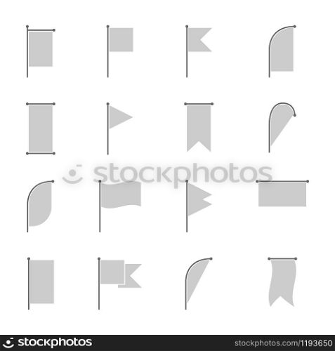 Flags. White flags icons, isolated on white background. Flag white vector icon. Mockups empty flags. Flag in modern simple style. Vector illustration