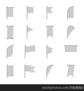 Flags. White flags icons, isolated on white background. Flag white vector icon. Mockups empty flags. Flag in modern simple style. Vector illustration