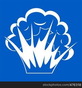 Flame and smoke icon white isolated on blue background vector illustration. Flame and smoke icon white