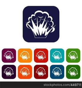 Flame and smoke icons set vector illustration in flat style In colors red, blue, green and other. Flame and smoke icons set flat