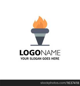 Flame, Games, Greece, Holding, Olympic Business Logo Template. Flat Color