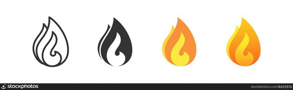 Flame icon. Fire concept. Natural light sign. Fireplace, warm symbol. Outline, flat, and colored style. Flat design. Vector illustration. Flame icon. Fire concept. Natural light sign. Fireplace, warm symbol. Outline, flat, and colored style. Flat design. Vector illustration.