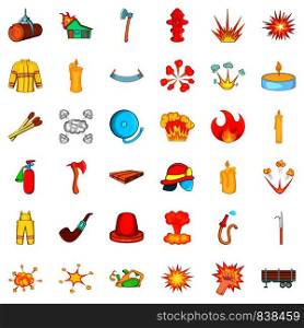 Flame icons set. Cartoon style of 36 flame vector icons for web isolated on white background. Flame icons set, cartoon style