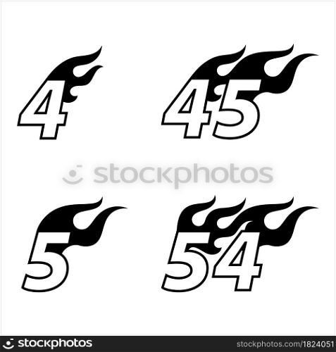 Flame Number Sticker, Fire Flame Number, Vinyl-Ready, Vinyl, Ready, Vector Art Illustration