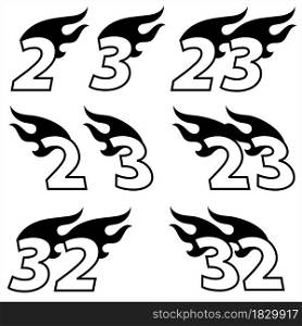 Flame Number Sticker, Fire Flame Number, Vinyl-Ready, Vinyl, Ready, Vector Art Illustration