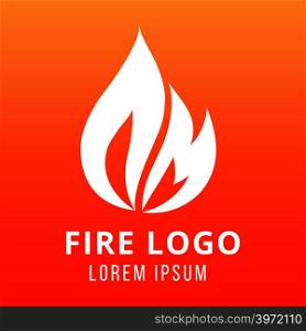 Flame of fire logo design on fire color background. Illustration of flame art white banner vector. Flame of fire logo design on fire color background