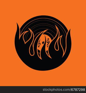 Flame vinyl icon. Orange background with black. Vector illustration.