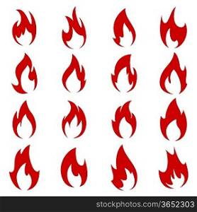 Flames of different shapes on a white background.
