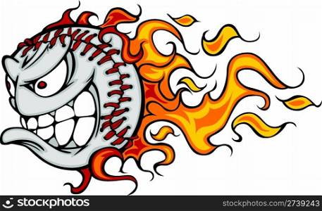 Flaming Baseball or Softball Face Vector Cartoon