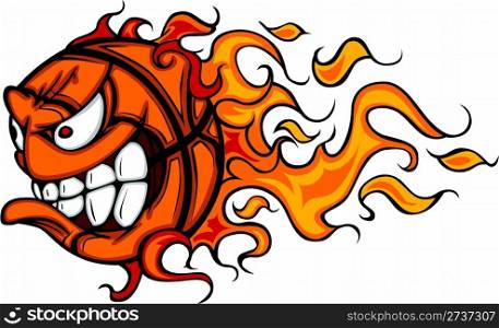 Flaming Basketball Face Vector Cartoon