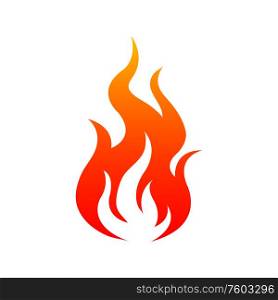 Flaming fire isolated icon. Vector burning bonfire or campfire, hot ignite symbol. Blazing campfire isolated burning fire