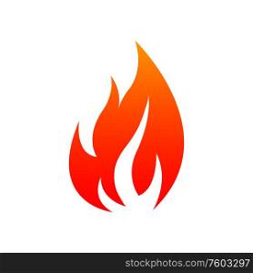 Flaming fire isolated icon. Vector burning bonfire or campfire, hot ignite symbol. Blazing campfire isolated burning fire