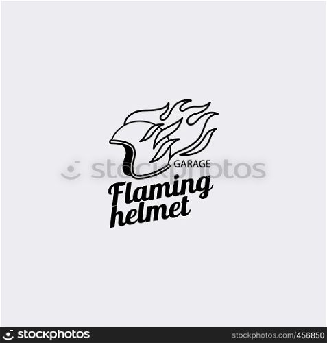Flaming helmet mono color logotype. Vector illustration. Flaming helmet mono color logotype