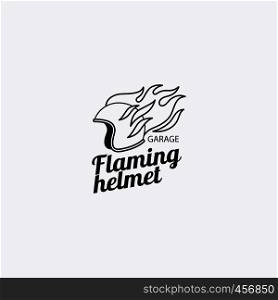 Flaming helmet mono color logotype. Vector illustration. Flaming helmet mono color logotype