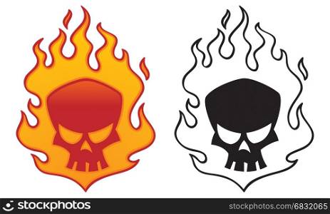 Flaming skull vector illustration. Cool tattoo or logo design.