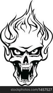Flaming Skull with Fangs Vector Illustration