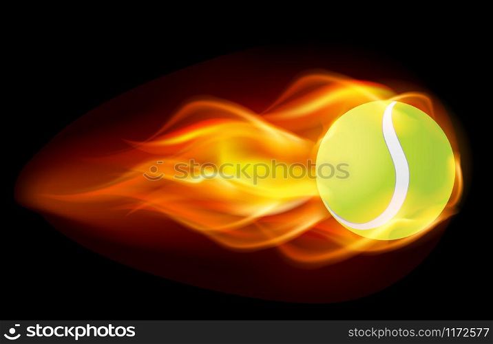 Flaming tennis ball on black background