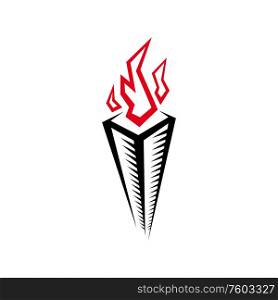 Flaming torch icon isolated sport mascot. Vector burning flame, symbol of championship. Tournament symbol isolated burning torch