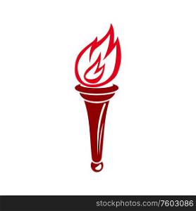 Flaming torch isolated sport winners symbol. Vector red flambeau, triumph and liberty concept icon. Burning flambeau or torch isolated symbol