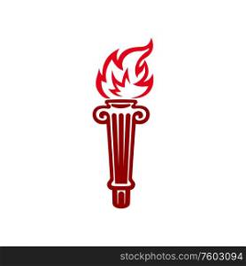 Flaming torch isolated sport winners symbol. Vector red flambeau, triumph and liberty concept icon. Burning flambeau or torch isolated symbol