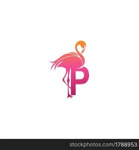 Flamingo bird icon with letter P Logo design vector template