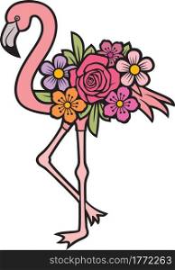 Flamingo bird with flowers.