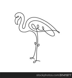 FLAMINGO LINE ART. Vector bird. Continuous Line Drawing Vector for print poster, card, sticker tattoo. Single line art. One Line Hand Drawn Illustration on White Background. Simple outline style. FLAMINGO LINE ART. Vector bird. Continuous Line Drawing Vector for print