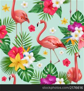 Flamingo pattern. Exotic birds and plants illustration for textile design wildlife tropical life decent vector seamless background. Exotic flamingo background, pattern floral tropical seamless. Flamingo pattern. Exotic birds and plants illustration for textile design projects wildlife tropical life decent vector seamless background