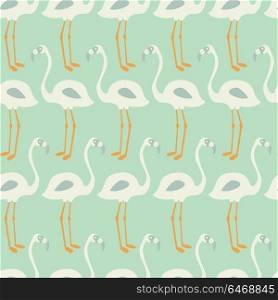 Flamingo seamless pattern on mint background, vector illustration