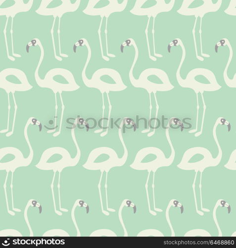 Flamingo seamless pattern on mint background, vector illustration