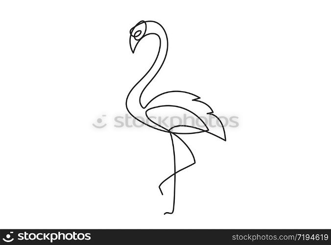 Flamingo staying on one leg continuous line drawing element isolated on white background can be used for logo or decorative element. bird form in trendy outline style.