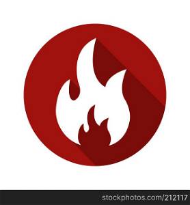 Flammable sign. Flat design long shadow icon. Flame danger symbol. Burning fire. Vector silhouette illustration. Flammable sign