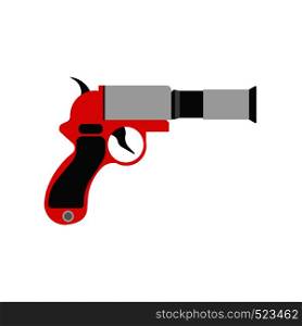 Flare gun pistol signal sos vector icon warning. Emergency fire shoot target smoke isolated. Orange 911 launcher
