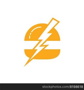Flash burger vector logo design. Burger and thunderstorm icon logo. 