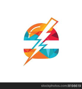 Flash burger vector logo design. Burger and thunderstorm icon logo. 