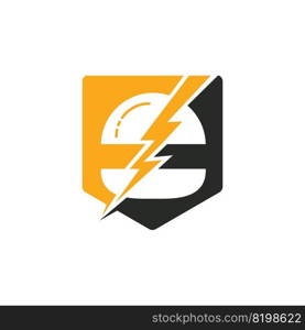 Flash burger vector logo design. Burger and thunderstorm icon logo. 
