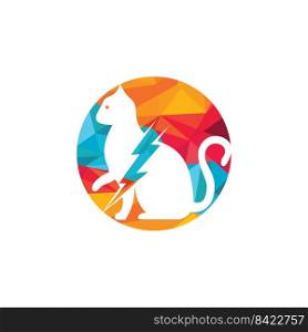 Flash cat vector logo design. Cat and thunderstorm icon logo. 