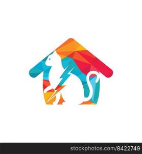 Flash cat vector logo design. Cat and thunderstorm with home icon logo. 