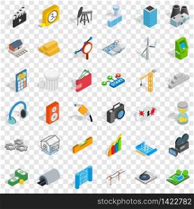 Flash drive icons set. Isometric style of 36 flash drive vector icons for web for any design. Flash drive icons set, isometric style