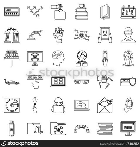 Flash drive icons set. Outline style of 36 flash drive vector icons for web isolated on white background. Flash drive icons set, outline style