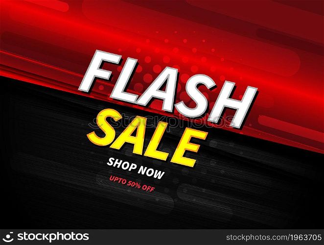Flash sale banner design template offer shopping on red background. Vector illustration