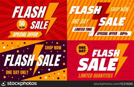 Flash sale banner set. Flat illustration of flash sale vector banner set for web design. Flash sale banner set, flat style