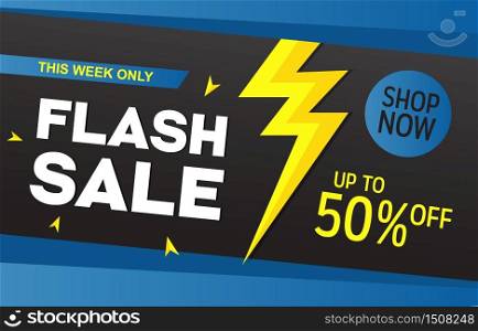 Flash Sale Discount Offer Promotion Web App Banner Vector Illustration