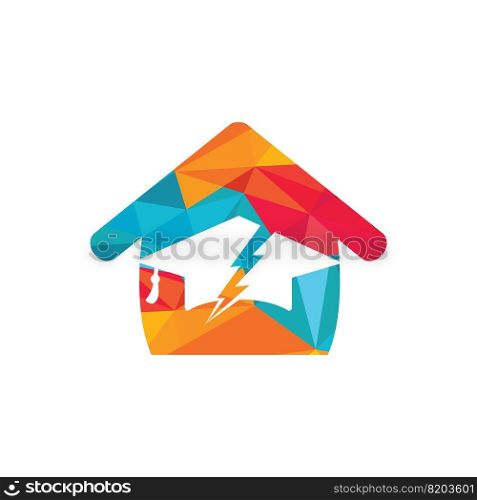 Flash student vector logo template. Graduation cap with thunder and home icon. 