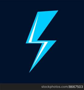 Flash, thunderbolt icon. Cartoon blue lightning. Vector rainstorm flare, thunder or charge sign. Spark magic hit at sky, rainstorm weather forecast symbol. Thunderbolt lightning, thunderstorm electric power